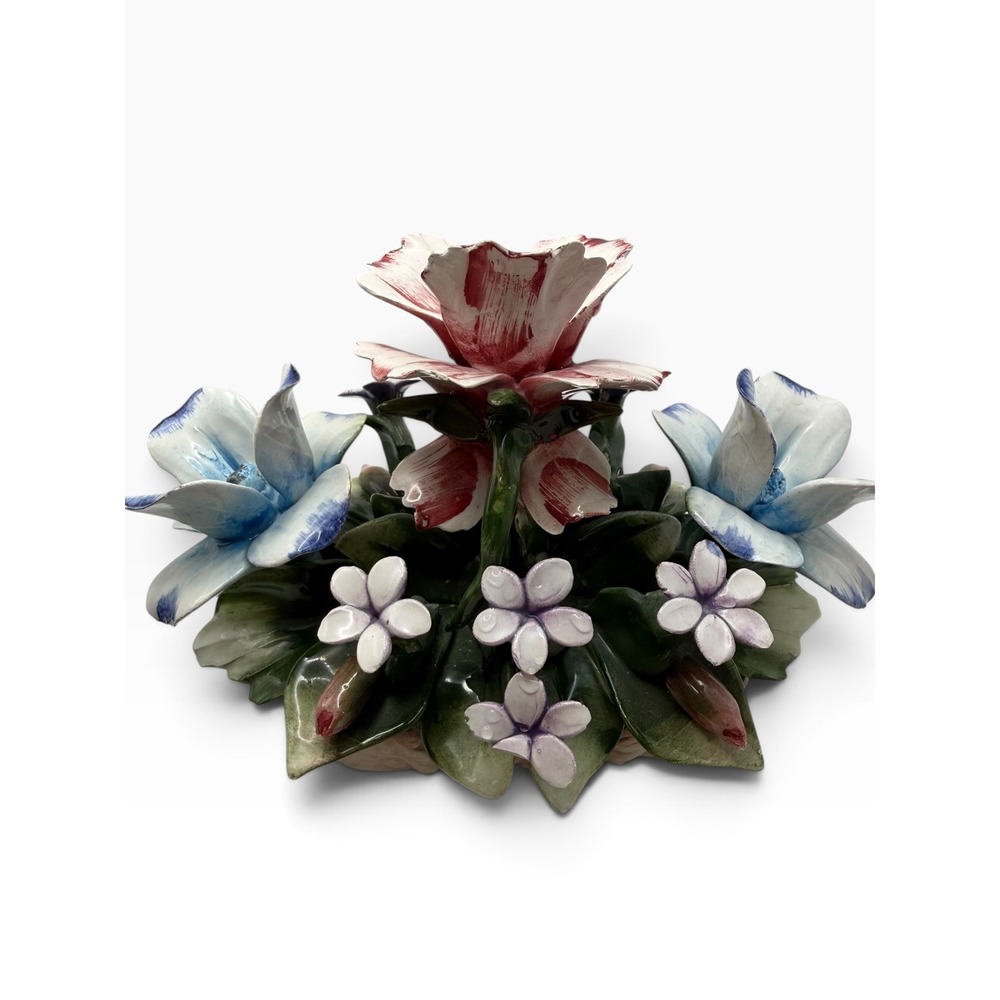 Capodimonte Italy Porcelain Flower Basket Centerpiece Rose Lily Floral Figurine